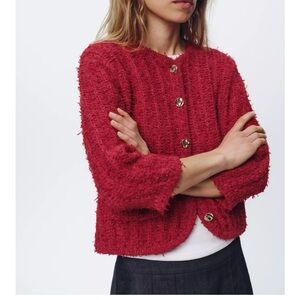 Zara Red Textured Cardigan